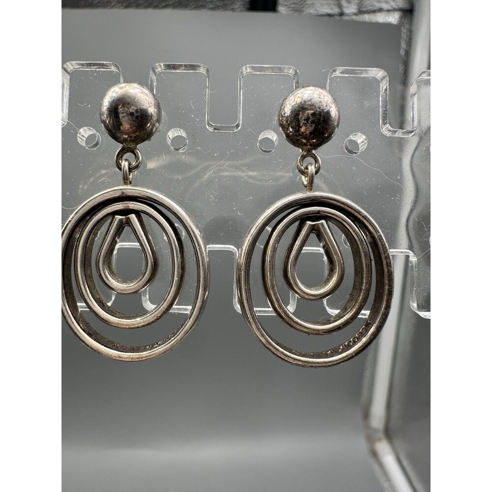 Vintage Sterling Silver ATI Mexico Triple Loop Dangle Drop Earrings